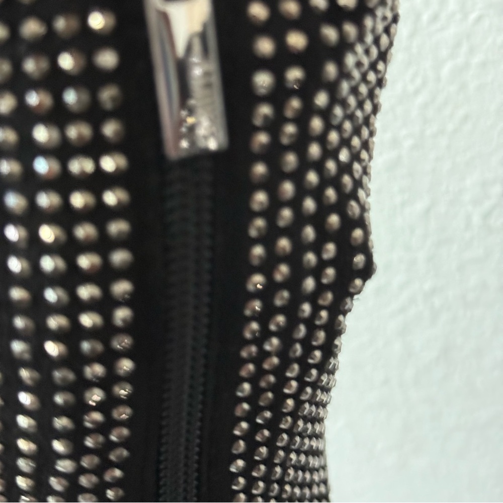 NEW! SCHUTZ Sybil Studded Point Toe High Heel Black Rhinestone Embellished Boots - Picture 6 of 12